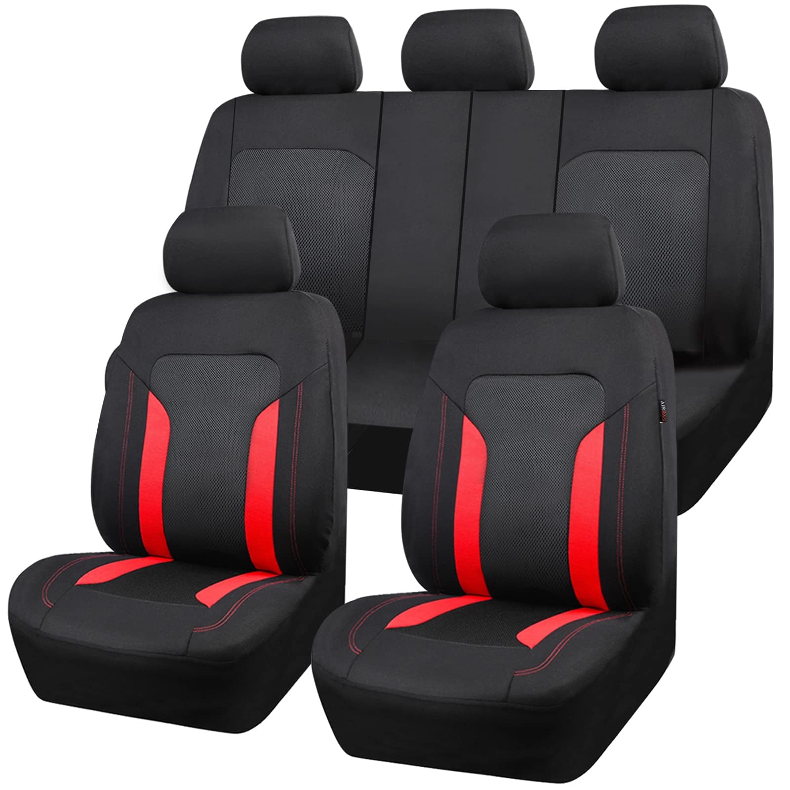 Autositzbezüge Set Mesh Polyester für Peugeot 3008 II SUV / 3008 I P84 T8 2009-2024 - Auto-Sitzschoner für die Vordersitze und Rückbank mit Airbag - Herausnehmbar und waschbar,E Red von LGZFC