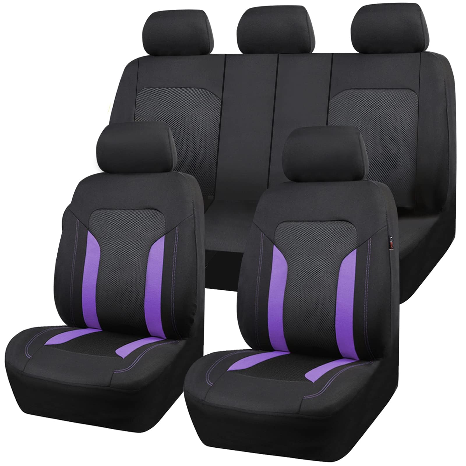 Autositzbezüge Set Mesh Polyester für Peugeot 3008 Second Generation (P84) 2016-2021 - Auto-Sitzschoner für die Vordersitze und Rückbank mit Airbag - Herausnehmbar und waschbar,D Purple von LGZFC