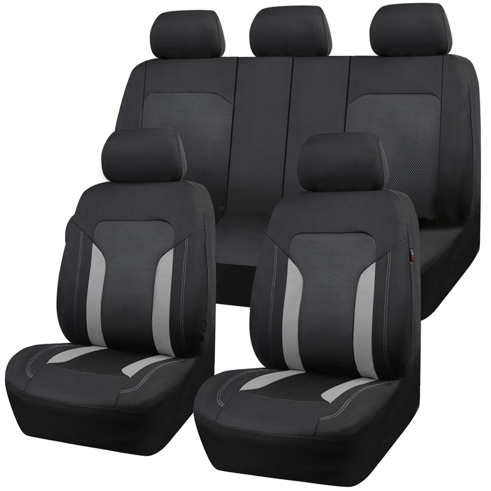 LGZFC Autositzbezüge Set Mesh Polyester für Mitsubishi Galant 2007-2017 - Auto-Sitzschoner für die Vordersitze und Rückbank mit Airbag - Herausnehmbar und waschbar,C Grey von LGZFC