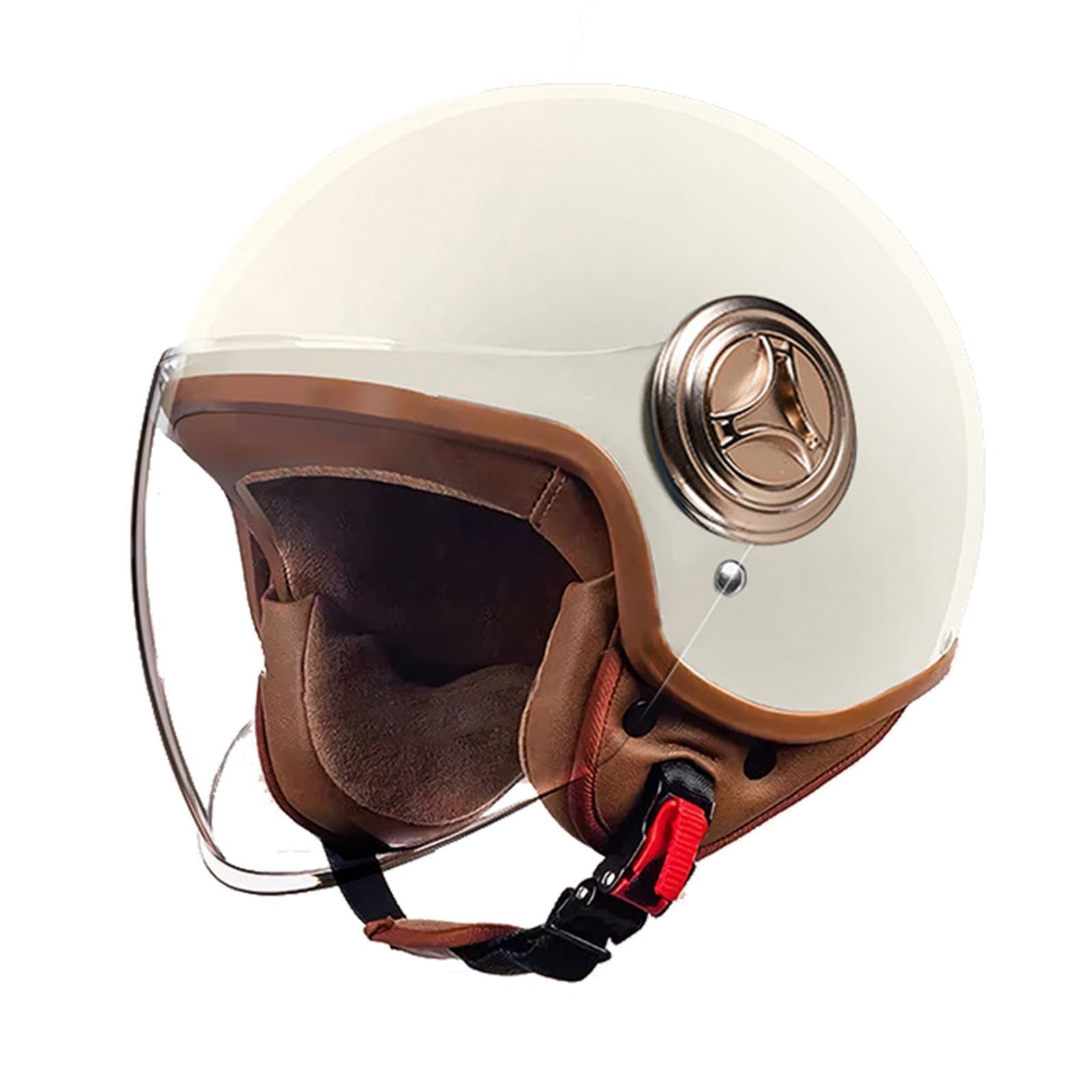 Halb-Jet-Motorradhelm für Herren, ECE-geprüfter halboffener Helm, Urban-Jet-Helm, kompakter Motorrad- und Rollerhelm für Erwachsene Damen mit kratzfestem Visier E,54-61CM von LHBM