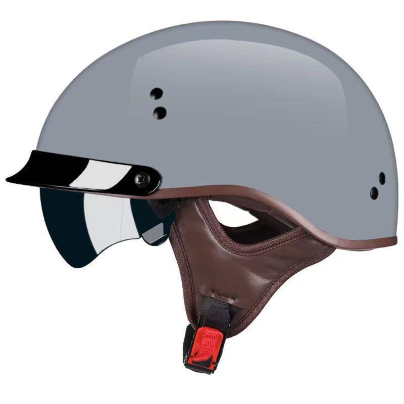 Mit Sonnenblende Deutscher Vintage-Motorrad-Halbhelm Retro-Jet-Motorrad-Design Cruising-Helm mit Visier Schnellverschluss DOT-geprüfter Moped-Roller E,XL=61-62CM von LHBM