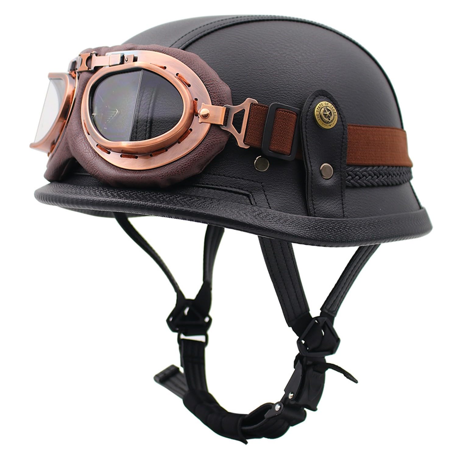 Motorrad-Halbhelm, Motorrad-Jethelm Im Deutschen Totenkopf-Stil, DOT/ECE-Zugelassener Halbschalenhelm Mit Kappe + Schutzbrille, Retro-Jethelm Chopper Biker Moped B,M=57-58CM von LHBM