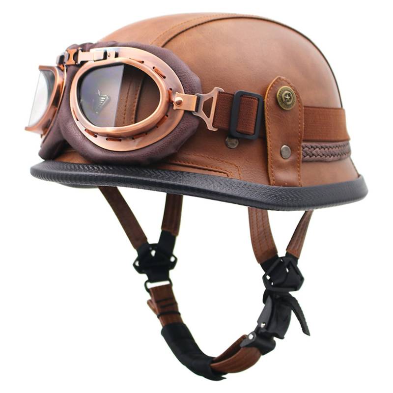 Motorrad-Halbhelm, Motorrad-Jethelm Im Deutschen Totenkopf-Stil, DOT/ECE-Zugelassener Halbschalenhelm Mit Kappe + Schutzbrille, Retro-Jethelm Chopper Biker Moped C,L=59-60CM von LHBM