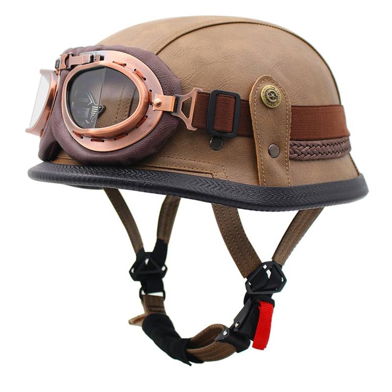 Motorrad-Halbhelm, Motorrad-Jethelm Im Deutschen Totenkopf-Stil, DOT/ECE-Zugelassener Halbschalenhelm Mit Kappe + Schutzbrille, Retro-Jethelm Chopper Biker Moped D,L=59-60CM von LHBM