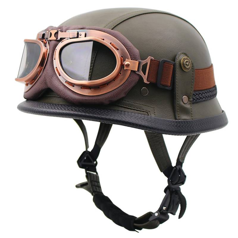 Motorrad-Halbhelm, Motorrad-Jethelm Im Deutschen Totenkopf-Stil, DOT/ECE-Zugelassener Halbschalenhelm Mit Kappe + Schutzbrille, Retro-Jethelm Chopper Biker Moped E,M=57-58CM von LHBM