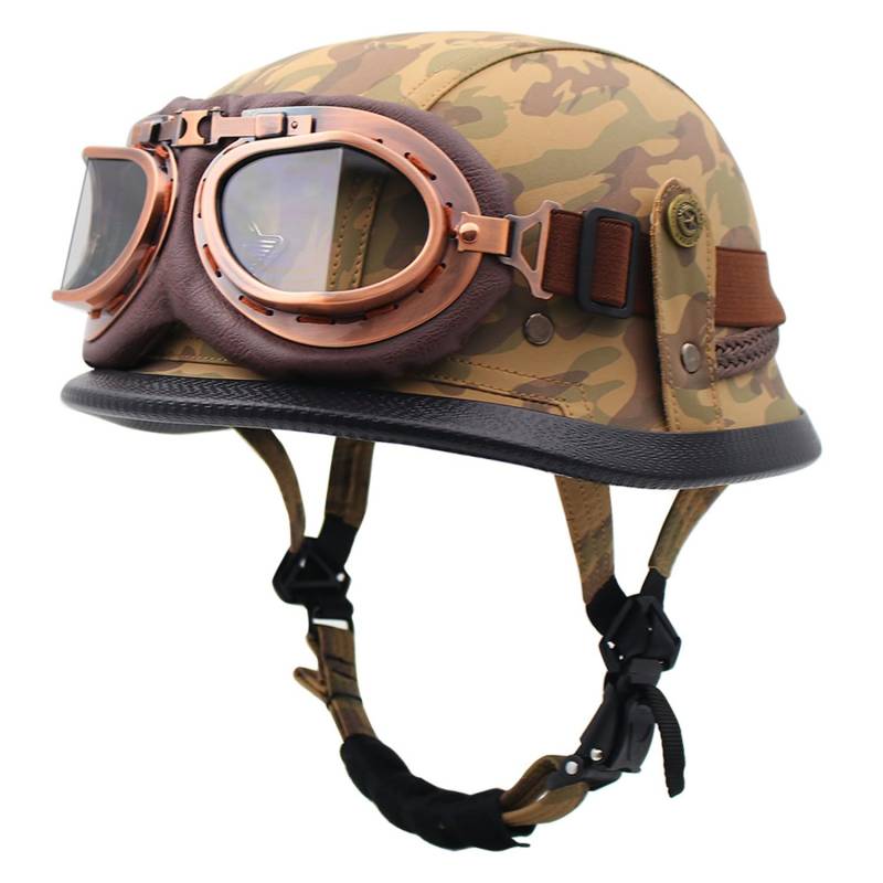 Motorrad-Halbhelm, Motorrad-Jethelm Im Deutschen Totenkopf-Stil, DOT/ECE-Zugelassener Halbschalenhelm Mit Kappe + Schutzbrille, Retro-Jethelm Chopper Biker Moped F,L=59-60CM von LHBM