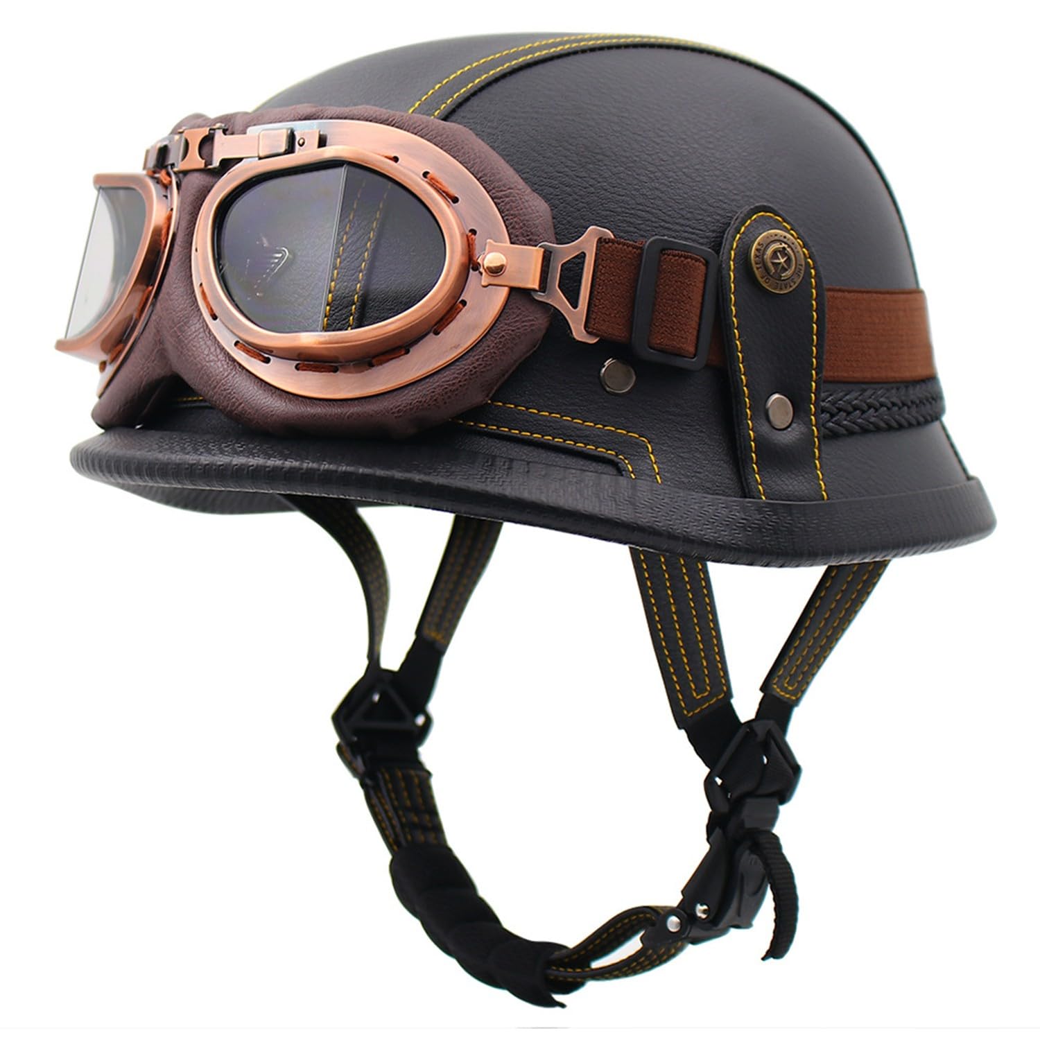 Motorrad-Halbhelm, Motorrad-Jethelm Im Deutschen Totenkopf-Stil, DOT/ECE-Zugelassener Halbschalenhelm Mit Kappe + Schutzbrille, Retro-Jethelm Chopper Biker Moped G,L=59-60CM von LHBM