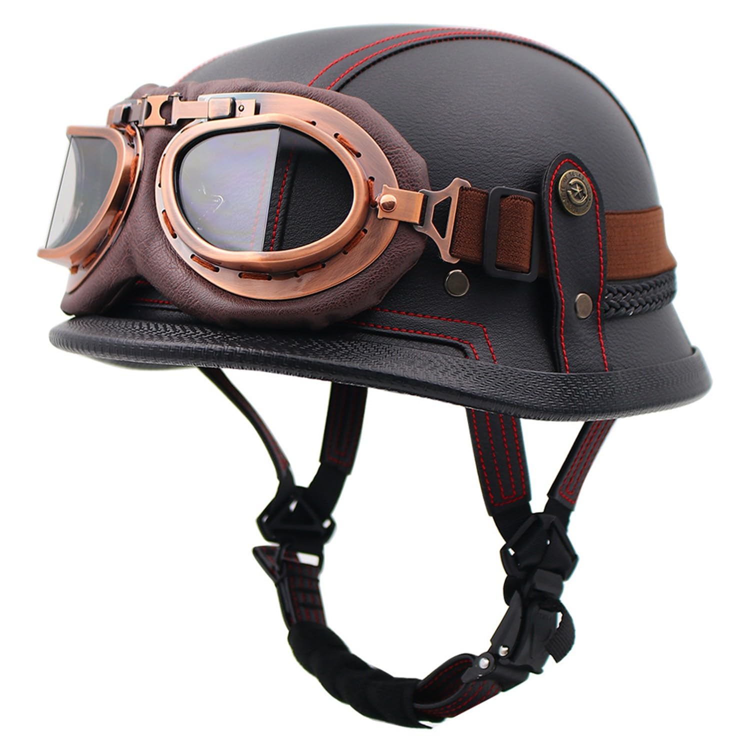 Motorrad-Halbhelm, Motorrad-Jethelm Im Deutschen Totenkopf-Stil, DOT/ECE-Zugelassener Halbschalenhelm Mit Kappe + Schutzbrille, Retro-Jethelm Chopper Biker Moped H,L=59-60CM von LHBM