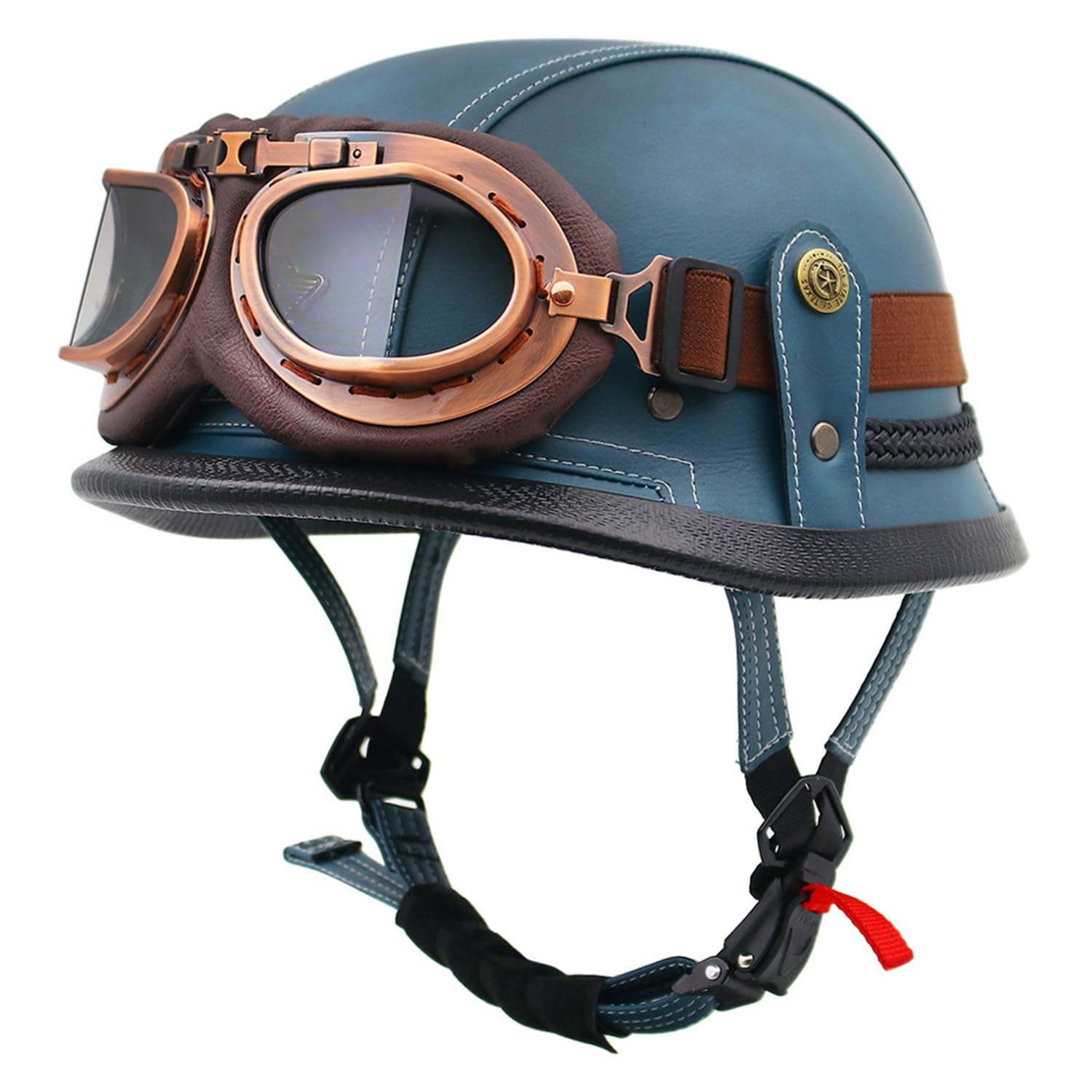 Motorrad-Halbhelm, Motorrad-Jethelm Im Deutschen Totenkopf-Stil, DOT/ECE-Zugelassener Halbschalenhelm Mit Kappe + Schutzbrille, Retro-Jethelm Chopper Biker Moped I,L=59-60CM von LHBM