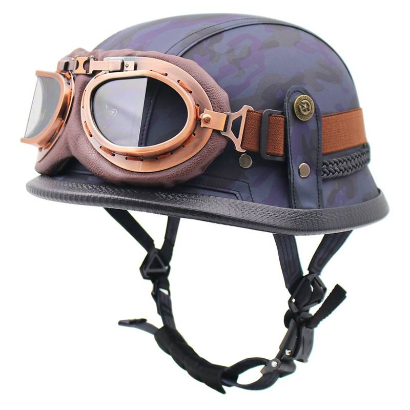 Motorrad-Halbhelm, Motorrad-Jethelm Im Deutschen Totenkopf-Stil, DOT/ECE-Zugelassener Halbschalenhelm Mit Kappe + Schutzbrille, Retro-Jethelm Chopper Biker Moped J,L=59-60CM von LHBM