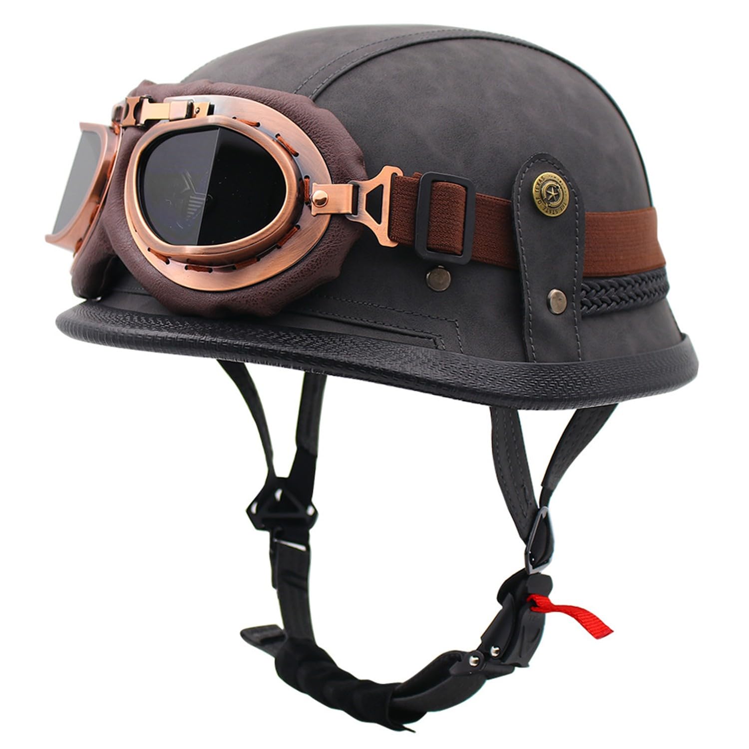 Motorrad-Halbhelm, Motorrad-Jethelm Im Deutschen Totenkopf-Stil, DOT/ECE-Zugelassener Halbschalenhelm Mit Kappe + Schutzbrille, Retro-Jethelm Chopper Biker Moped L,L=59-60CM von LHBM