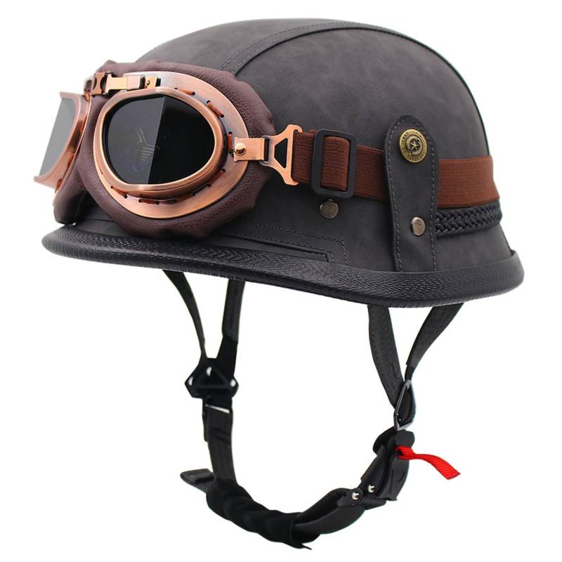 Motorrad-Halbhelm, Motorrad-Jethelm Im Deutschen Totenkopf-Stil, DOT/ECE-Zugelassener Halbschalenhelm Mit Kappe + Schutzbrille, Retro-Jethelm Chopper Biker Moped L,M=57-58CM von LHBM