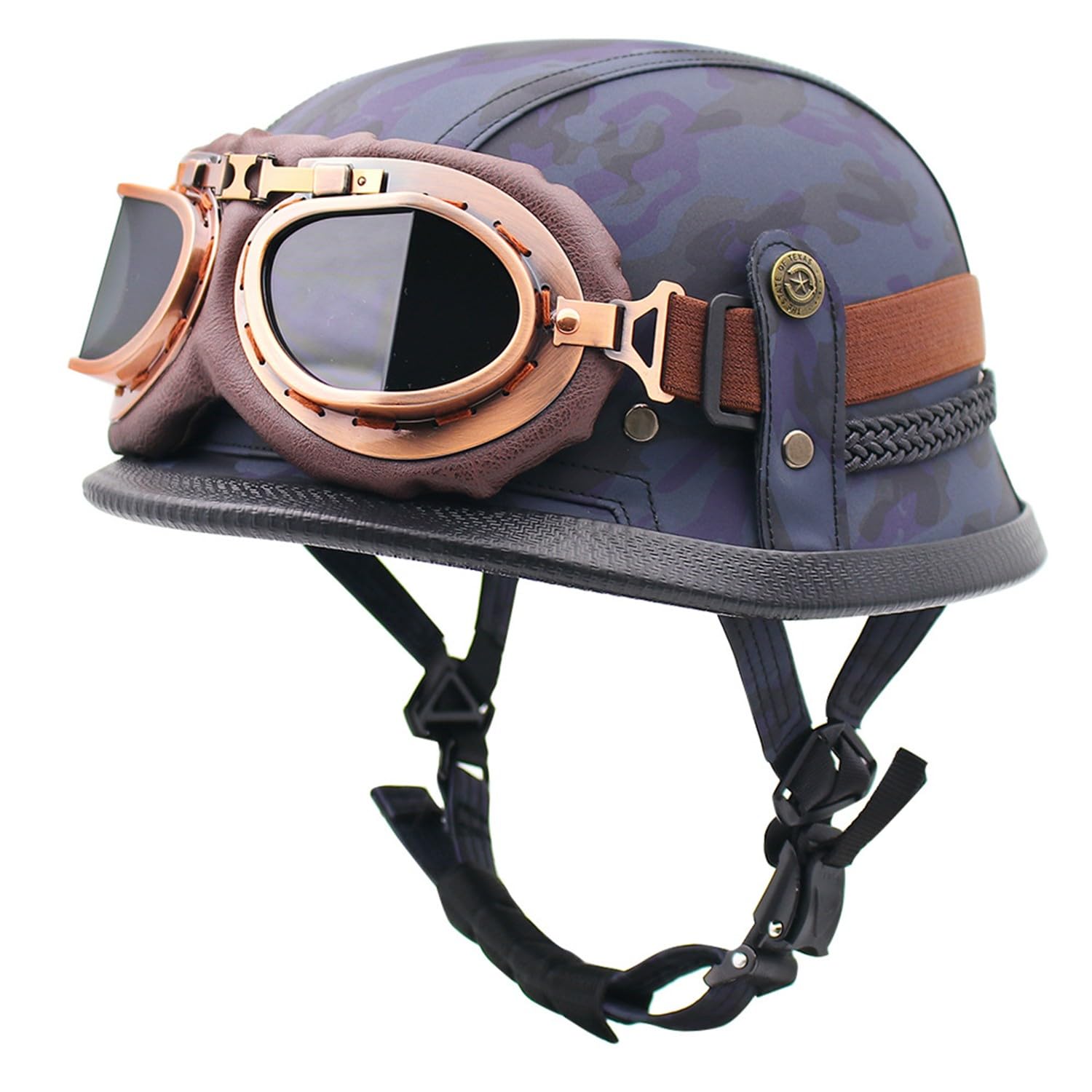 Motorrad-Halbhelm, Motorrad-Jethelm Im Deutschen Totenkopf-Stil, DOT/ECE-Zugelassener Halbschalenhelm Mit Kappe + Schutzbrille, Retro-Jethelm Chopper Biker Moped M,L=59-60CM von LHBM