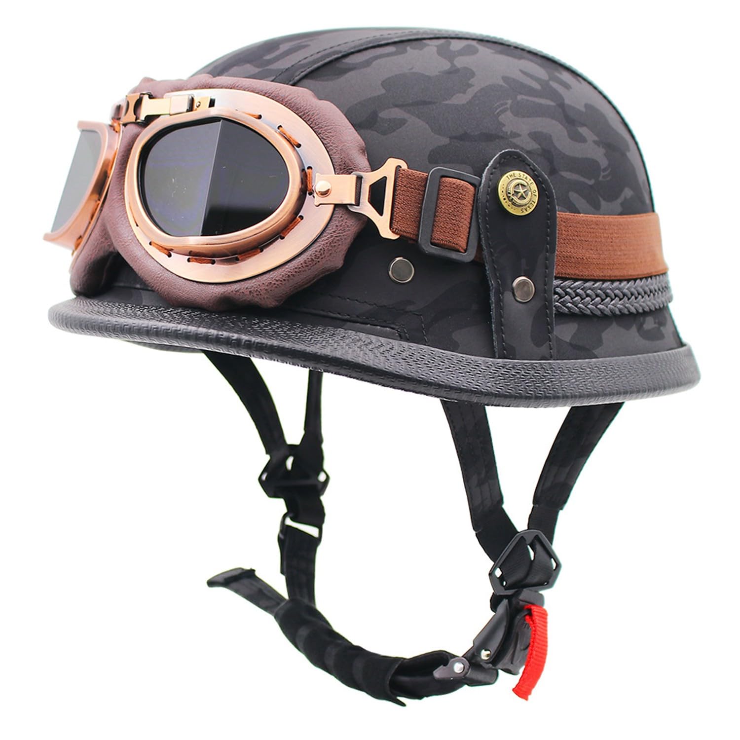 Motorrad-Halbhelm, Motorrad-Jethelm Im Deutschen Totenkopf-Stil, DOT/ECE-Zugelassener Halbschalenhelm Mit Kappe + Schutzbrille, Retro-Jethelm Chopper Biker Moped N,L=59-60CM von LHBM