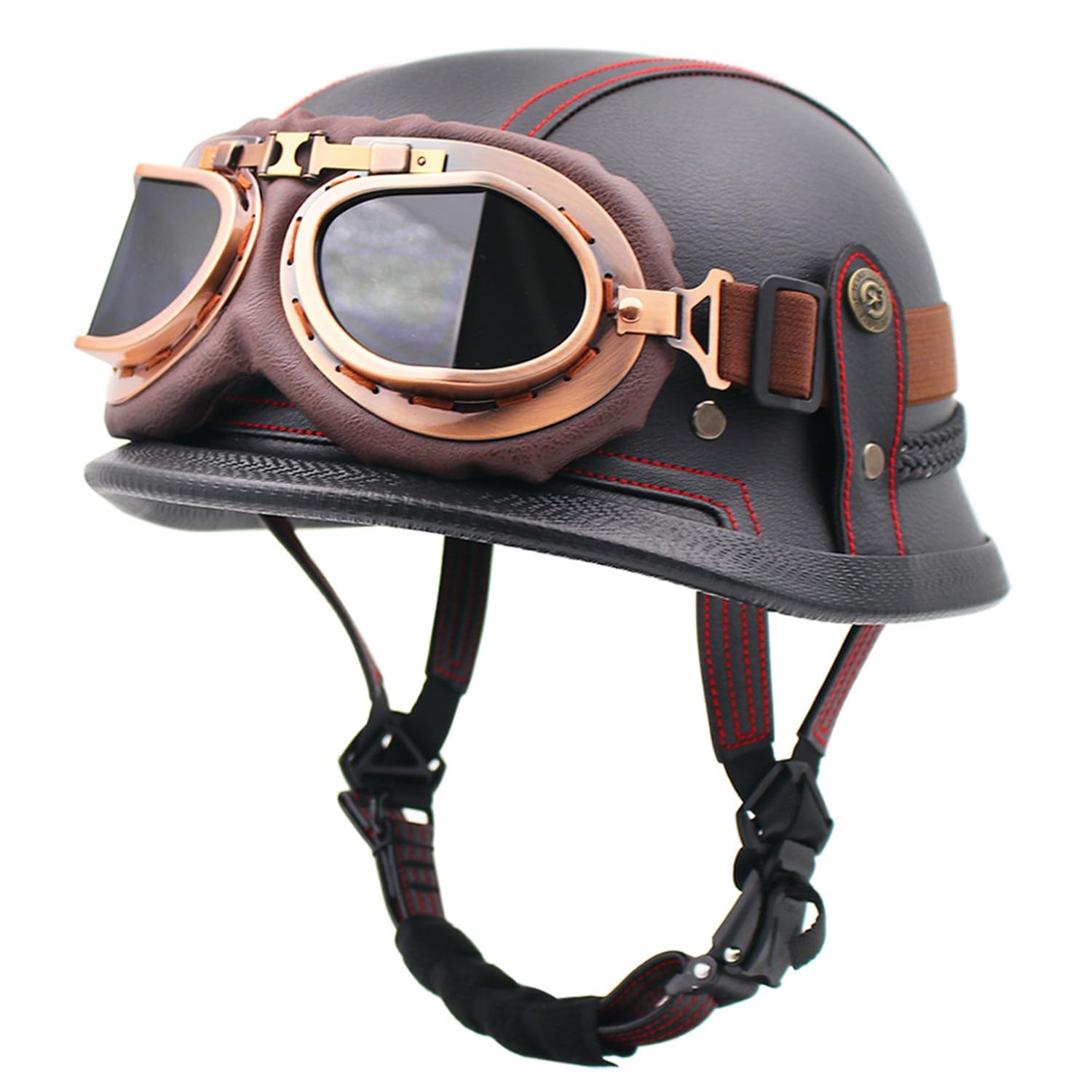 Motorrad-Halbhelm, Motorrad-Jethelm Im Deutschen Totenkopf-Stil, DOT/ECE-Zugelassener Halbschalenhelm Mit Kappe + Schutzbrille, Retro-Jethelm Chopper Biker Moped O,L=59-60CM von LHBM