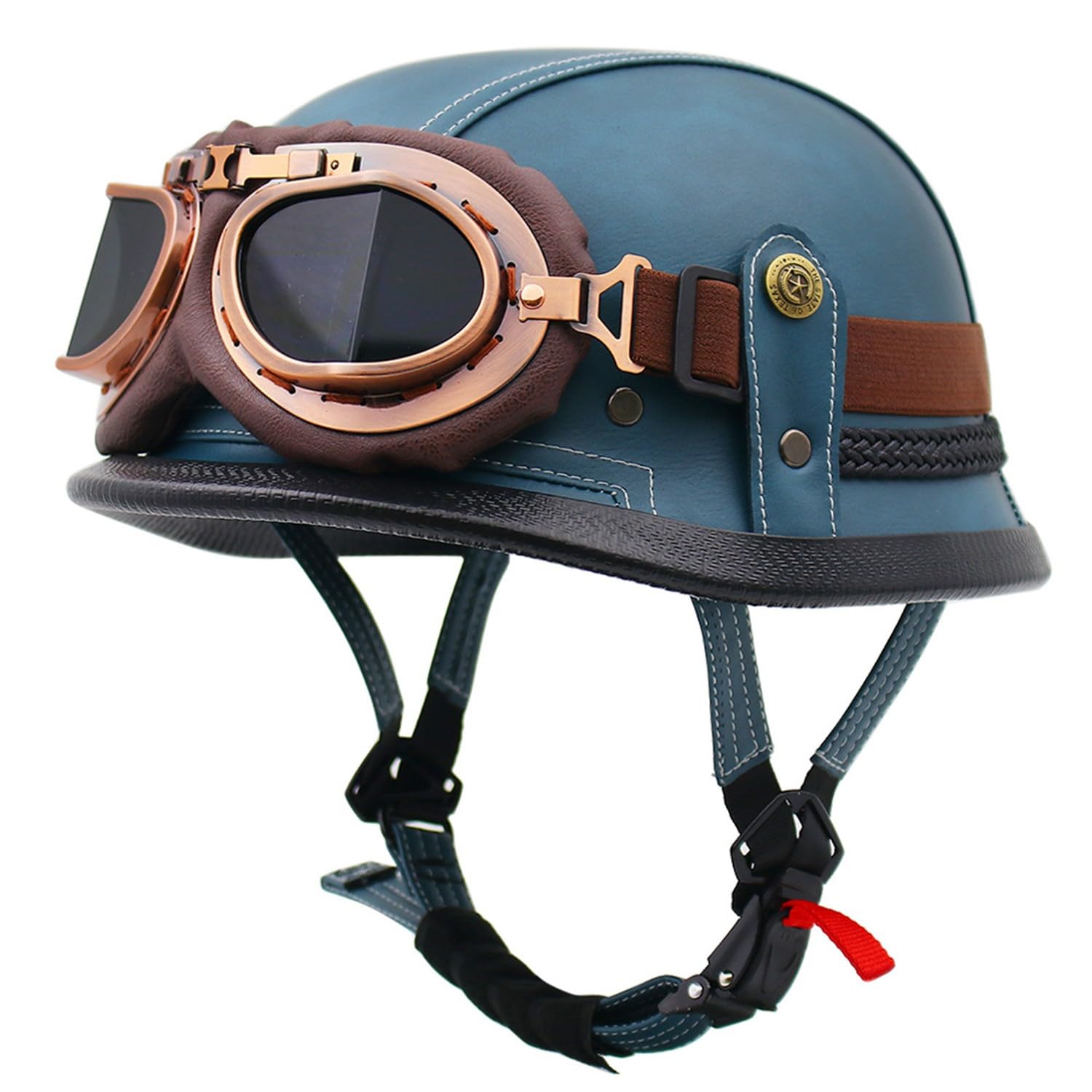 Motorrad-Halbhelm, Motorrad-Jethelm Im Deutschen Totenkopf-Stil, DOT/ECE-Zugelassener Halbschalenhelm Mit Kappe + Schutzbrille, Retro-Jethelm Chopper Biker Moped P,L=59-60CM von LHBM