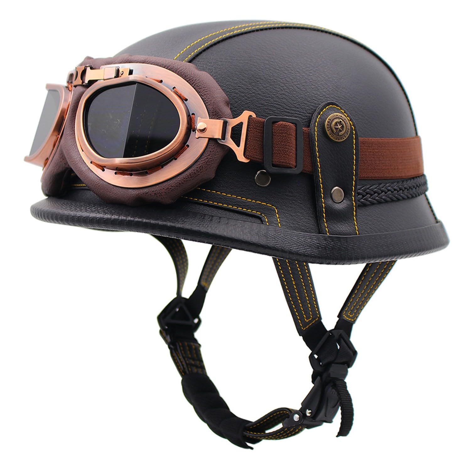 Motorrad-Halbhelm, Motorrad-Jethelm Im Deutschen Totenkopf-Stil, DOT/ECE-Zugelassener Halbschalenhelm Mit Kappe + Schutzbrille, Retro-Jethelm Chopper Biker Moped R,M=57-58CM von LHBM