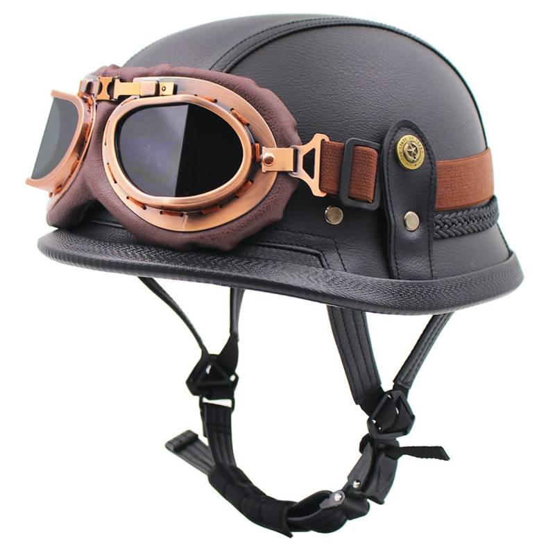 Motorrad-Halbhelm, Motorrad-Jethelm Im Deutschen Totenkopf-Stil, DOT/ECE-Zugelassener Halbschalenhelm Mit Kappe + Schutzbrille, Retro-Jethelm Chopper Biker Moped S,L=59-60CM von LHBM