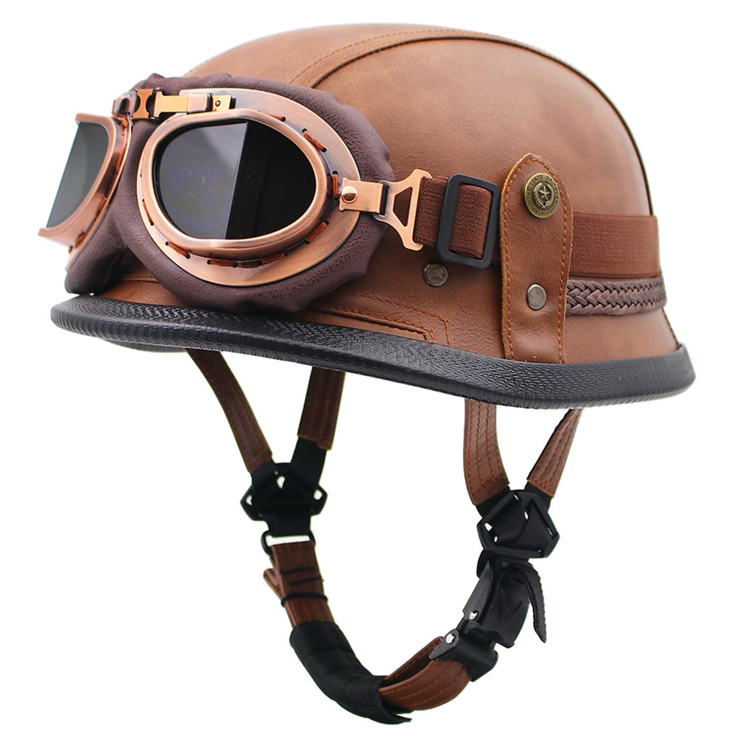 Motorrad-Halbhelm, Motorrad-Jethelm Im Deutschen Totenkopf-Stil, DOT/ECE-Zugelassener Halbschalenhelm Mit Kappe + Schutzbrille, Retro-Jethelm Chopper Biker Moped T,L=59-60CM von LHBM