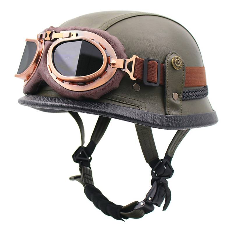 Motorrad-Halbhelm, Motorrad-Jethelm Im Deutschen Totenkopf-Stil, DOT/ECE-Zugelassener Halbschalenhelm Mit Kappe + Schutzbrille, Retro-Jethelm Chopper Biker Moped U,L=59-60CM von LHBM