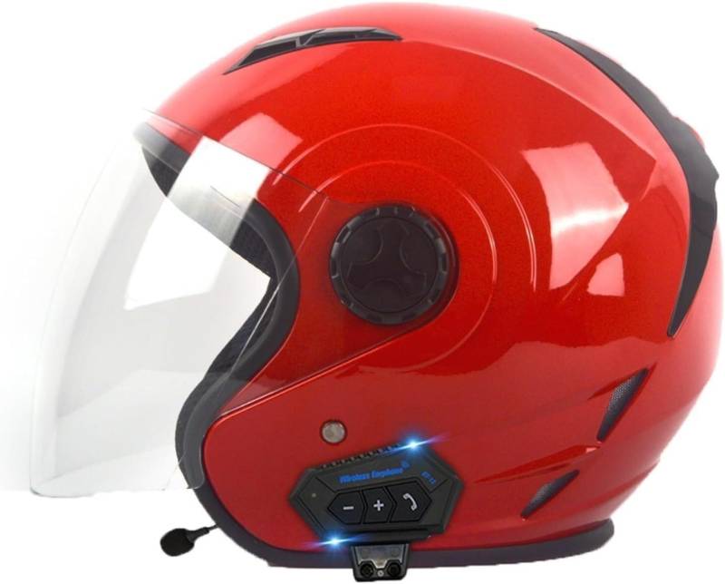 Motorradhelm Erwachsene 3/4 Bluetooth Open-Face Jethelm Retro Moped Halbhelm Cruiser Herren Damen Rollerhelm Visier ECE/DOT-Geprüfter Herren Damen Helm B,L=59-60CM von LHBM