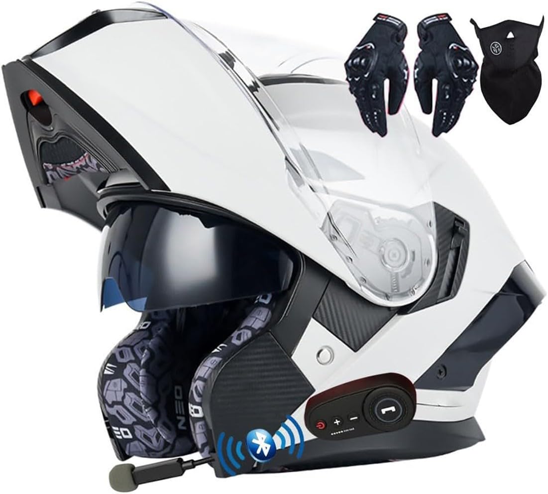 Motorradhelm Klapphelm mit Bluetooth ECE Zertifiziert Modularer Helm Integralhelm Doppelvisier Mopedhelm Racing Helm für Erwachsene Männer Frauen Roller Helm Sturzhelm B,L=59-60CM von LHBM