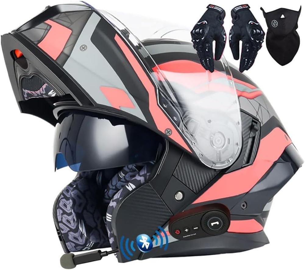 Motorradhelm Klapphelm mit Bluetooth ECE Zertifiziert Modularer Helm Integralhelm Doppelvisier Mopedhelm Racing Helm für Erwachsene Männer Frauen Roller Helm Sturzhelm D,L=59-60CM von LHBM