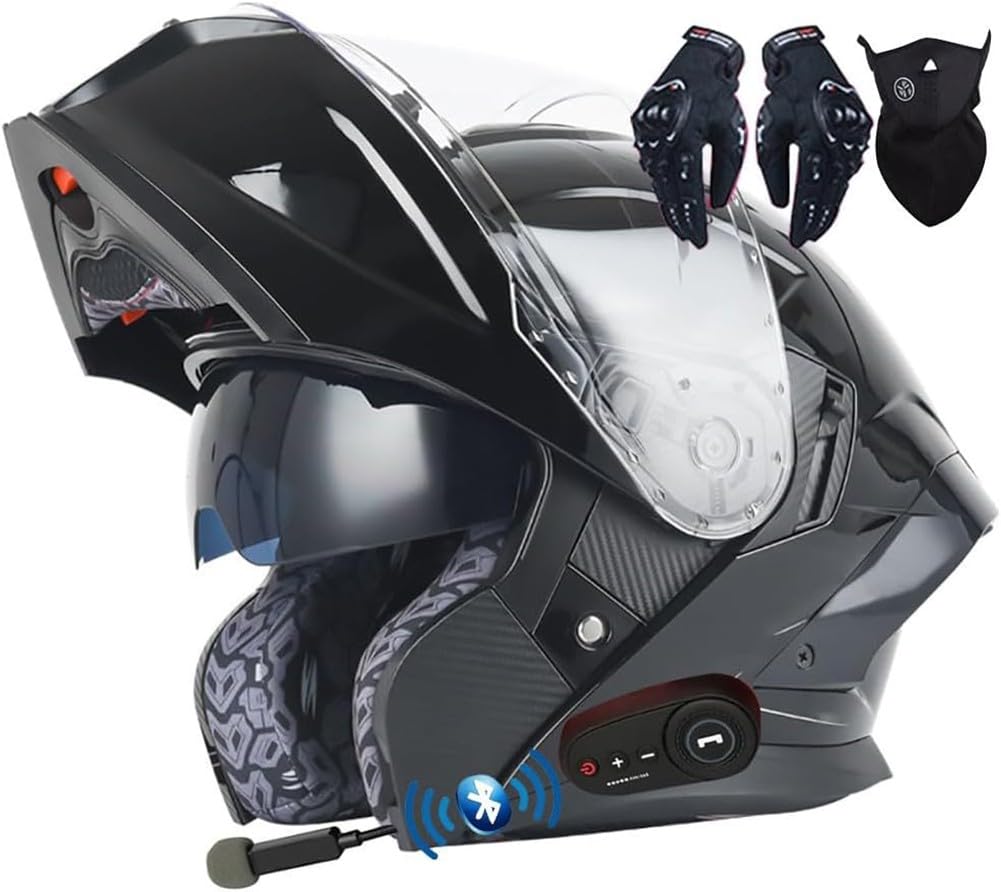 Motorradhelm Klapphelm mit Bluetooth ECE Zertifiziert Modularer Helm Integralhelm Doppelvisier Mopedhelm Racing Helm für Erwachsene Männer Frauen Roller Helm Sturzhelm G,L=59-60CM von LHBM