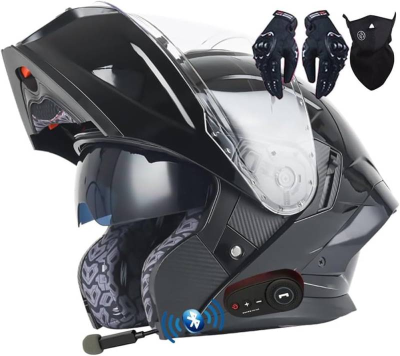 Motorradhelm Klapphelm mit Bluetooth ECE Zertifiziert Modularer Helm Integralhelm Doppelvisier Mopedhelm Racing Helm für Erwachsene Männer Frauen Roller Helm Sturzhelm G,M =57-58CM von LHBM