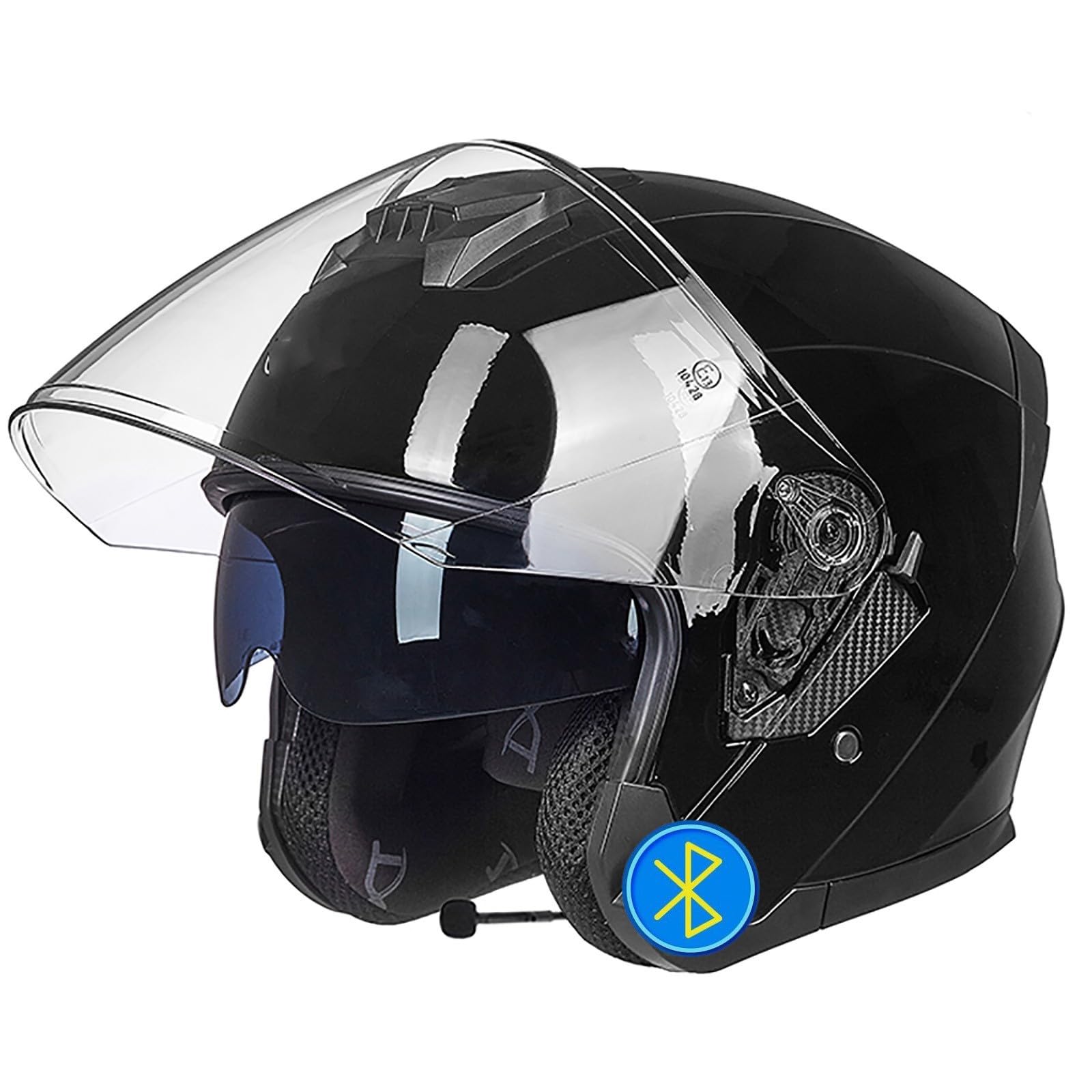 Offener Bluetooth-Motorradhelm Mit Doppelvisier,Halbhelm 3/4 DOT/ECE-Zugelassener Crash-Jet-Helm Für Motorrad Und Roller,Integrierte Mikrofonlautsprecher H,XL=61-62CM von LHBM