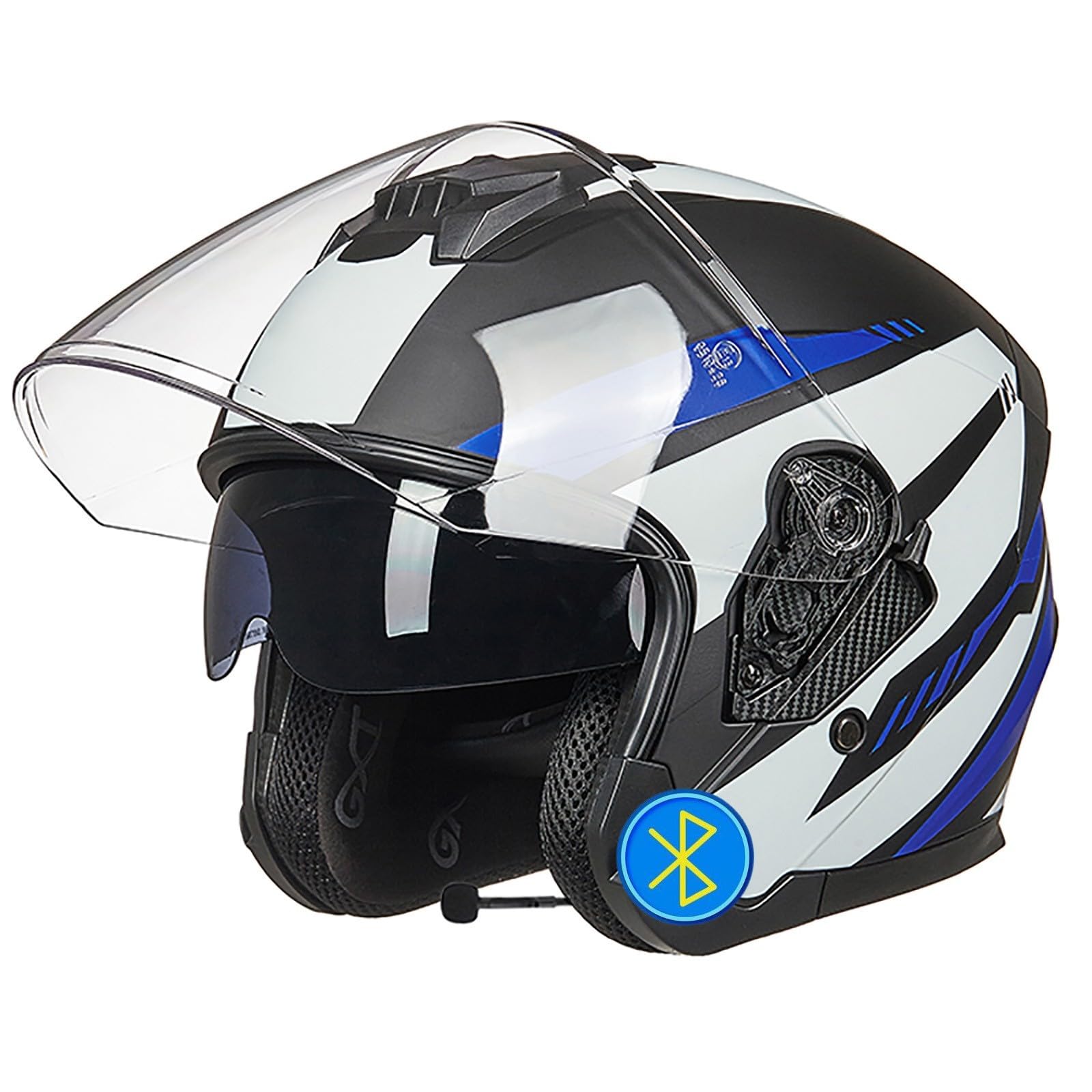 Offener Bluetooth-Motorradhelm Mit Doppelvisier,Halbhelm 3/4 DOT/ECE-Zugelassener Crash-Jet-Helm Für Motorrad Und Roller,Integrierte Mikrofonlautsprecher K,L=59-60CM von LHBM