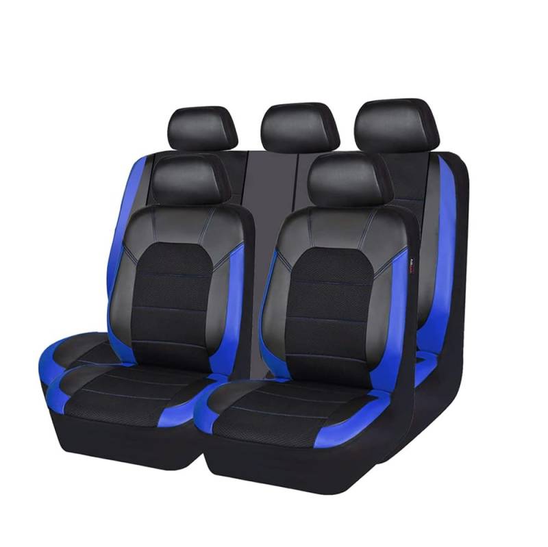 9 Stück Auto Leder Sitzbezüge Set Allwetter Wasserdicht Atmungsaktiv Schonbezug Autozubehör, für Ford Fiesta MK7 2011-2017,B Blue von LHMM