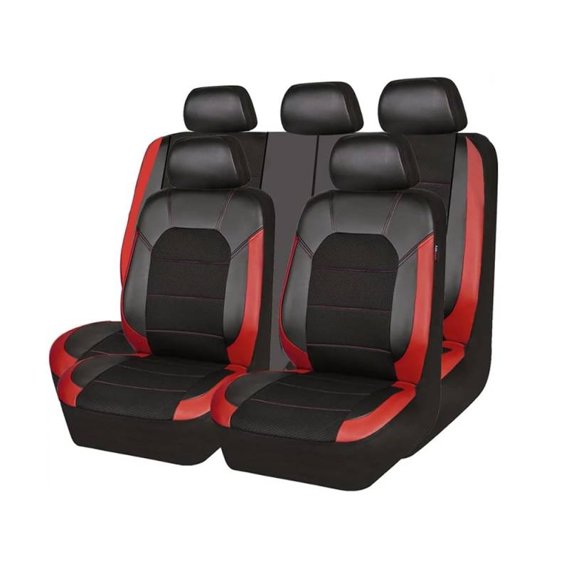 9 Stück Auto Leder Sitzbezüge Set Allwetter Wasserdicht Atmungsaktiv Schonbezug Autozubehör, für Ford Fiesta MK7 2011-2017,E Red von LHMM