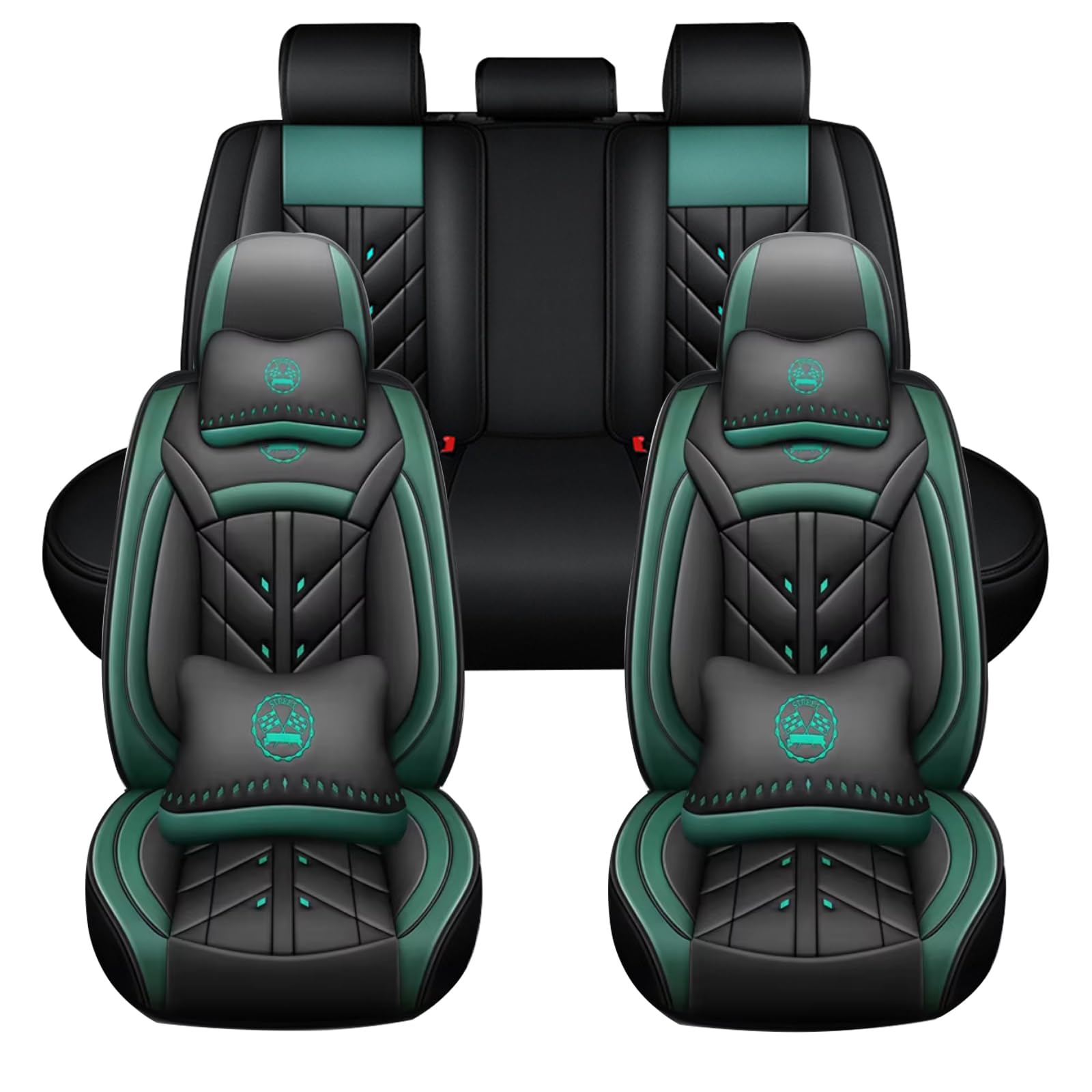 Auto Full Set Leder Sitzbezügesets, für Dacia Duster 2.Gen 1.Gen HM HS 2010-2025 Wasserdicht Kunstleder Automotive Sitzbezüge Verschleißfest Autositzschutz,Green-Deluxe Edition von LHMM