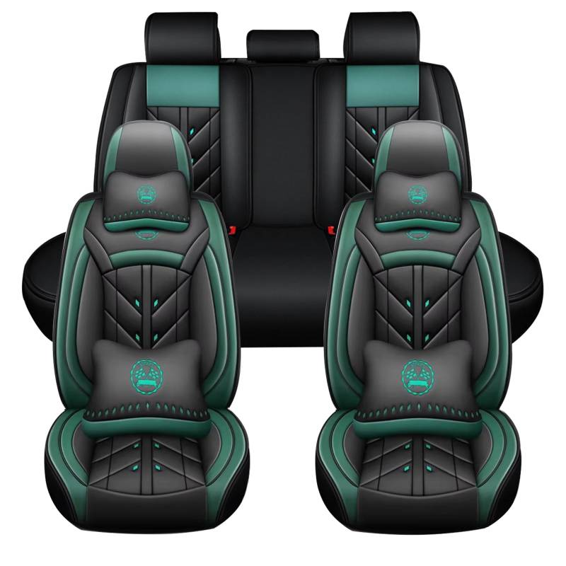 Auto Full Set Leder Sitzbezügesets, für Dacia Duster 2.Gen 1.Gen HM HS 2010-2025 Wasserdicht Kunstleder Automotive Sitzbezüge Verschleißfest Autositzschutz,Green-Deluxe Edition von LHMM