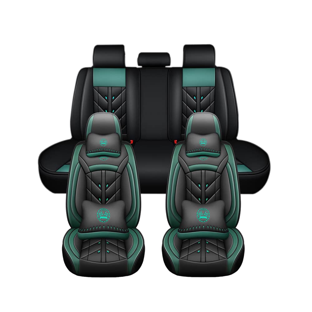 Auto Full Set Leder Sitzbezügesets, für Nissan Navara 2018-2021 Wasserdicht Kunstleder Automotive Sitzbezüge Verschleißfest Autositzschutz,Luxury Version-Green Style von LHMM