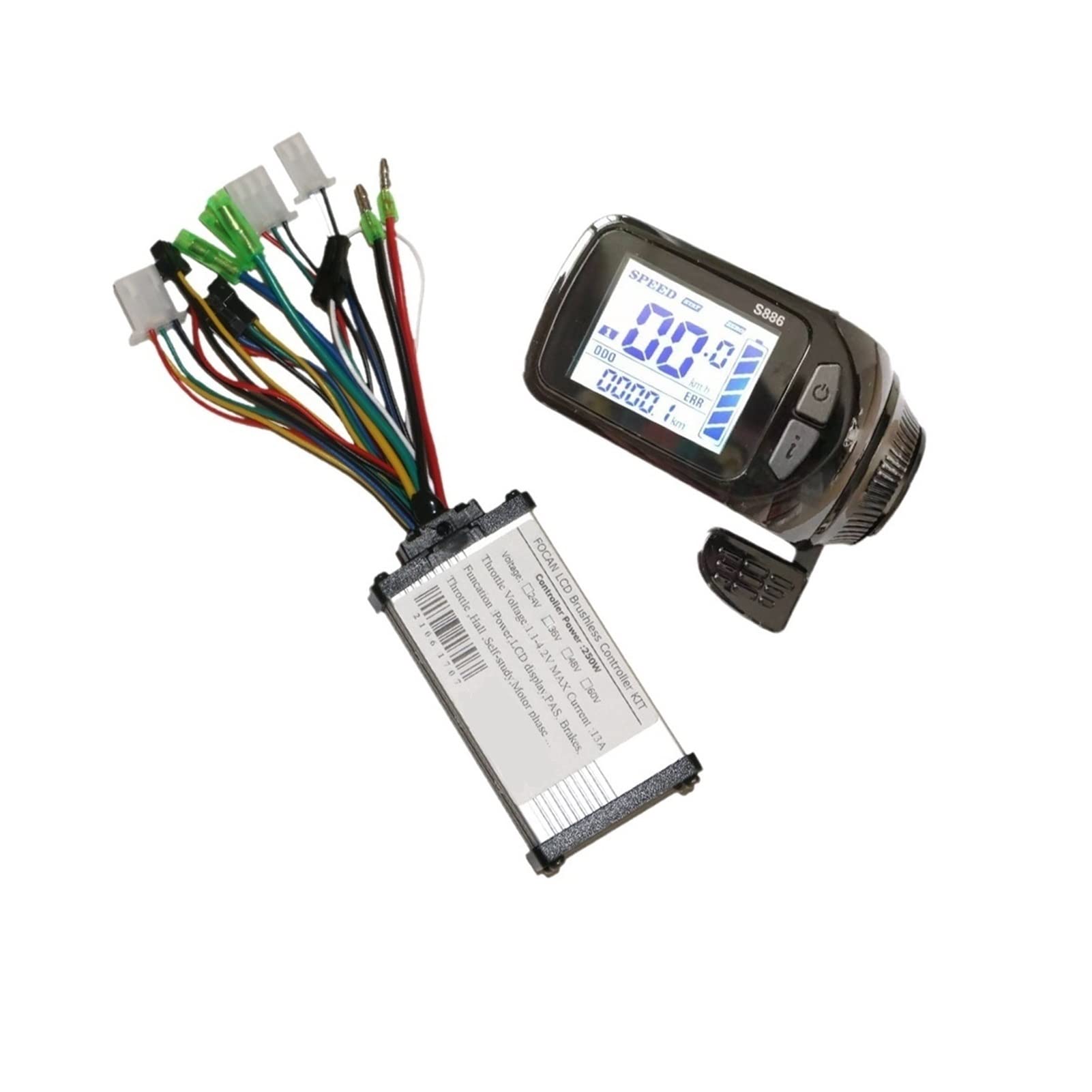 LHYFAGQK 2. 4V / 36V / 48V 250W 350W E- Fahrrad DC Bürstenlose Motorsteuerung. LCD Display Panel Thumb Drosselklappen Elektrisches Fahrrad-Scooter-Kit S886 Digitale Drehzahlmesseranzeige(36V 48V S886Z von LHYFAGQK