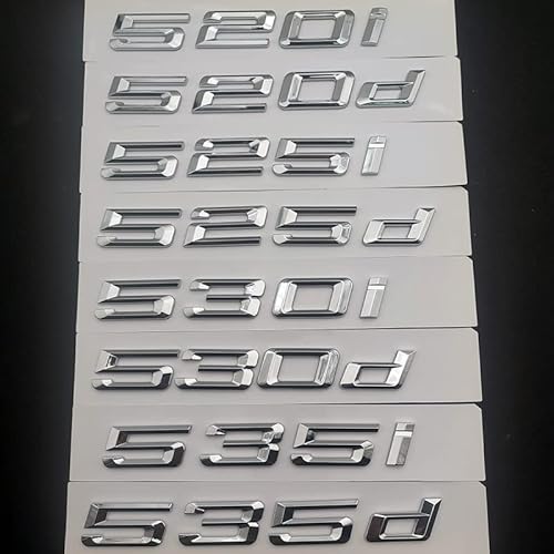 LHYFAGQK 3D ABS Auto Buchstaben Kofferraum Abzeichen Aufkleber 520i 520d 530i 535i 535d 530d Emblem Logo passend for BMW Schriftzug E60 E39 F10 Zubehör Abzeichen Autoaufkleber(Chrome Silver,520i) von LHYFAGQK