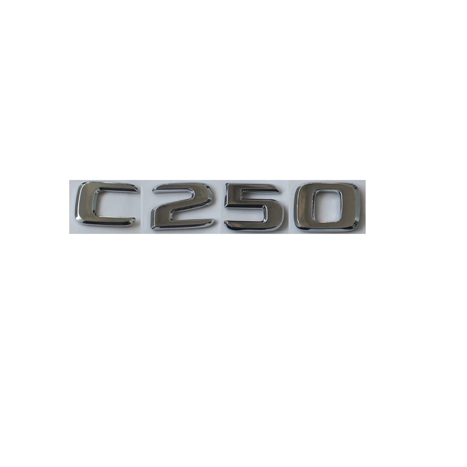 LHYFAGQK Flache Chrom-ABS-Buchstaben for den hinteren Kofferraum, Abzeichen, Emblem, Embleme, Aufkleber, kompatibel mit Mercedes Benz C-Klasse C250 2017–2019 Abzeichen Autoaufkleber von LHYFAGQK