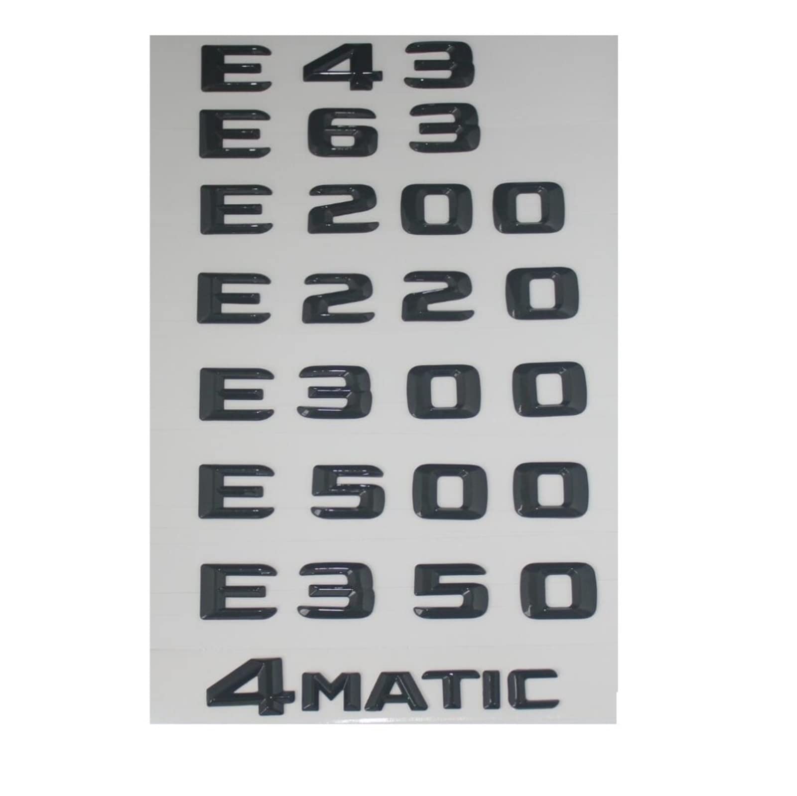 LHYFAGQK Glänzend Schwarze Stammbuchstaben-Abzeichen-Emblem, passend for E43 E63 E55 AMG E320 E350 E300 E200 E400 E500 E250 E550 E420 4MATIC Abzeichen Autoaufkleber(E300) von LHYFAGQK