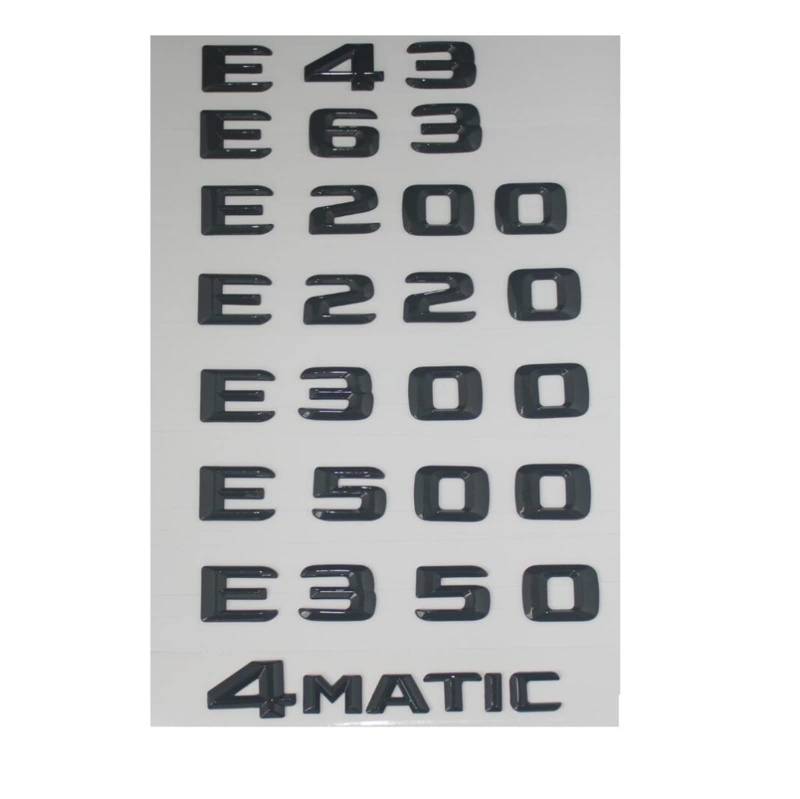 LHYFAGQK Glänzend Schwarze Stammbuchstaben-Abzeichen-Emblem, passend for E43 E63 E55 AMG E320 E350 E300 E200 E400 E500 E250 E550 E420 4MATIC Abzeichen Autoaufkleber(E43) von LHYFAGQK