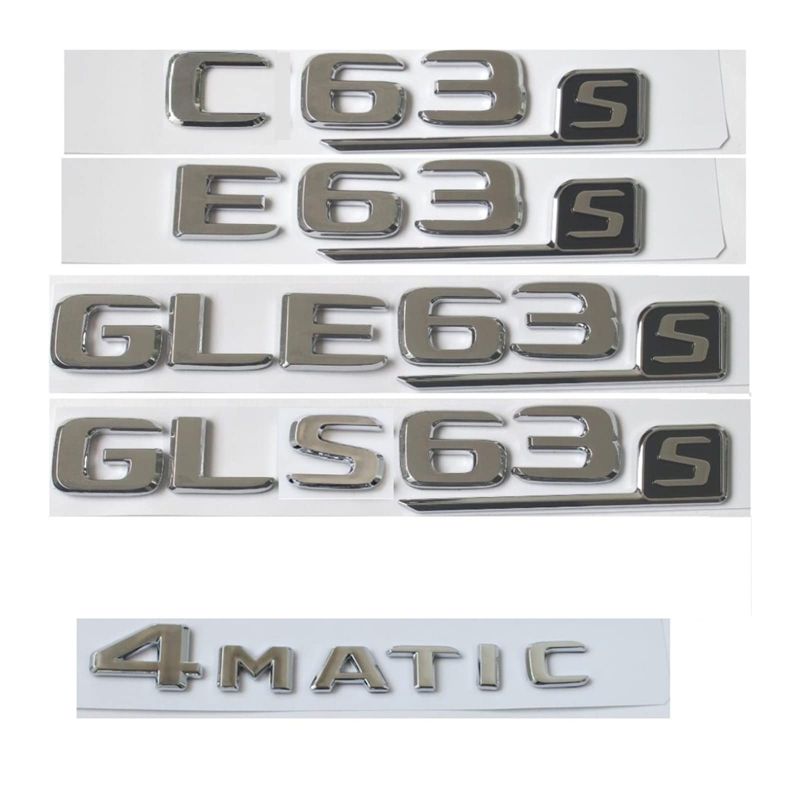 LHYFAGQK Glänzende Silberne Chrom-Buchstaben, Nummern, Stamm-Embleme, Abzeichen, Passend for AMG C63 E63s S63 S CLS63s GLE63s GLS63s 4MATIC Abzeichen Autoaufkleber(E 63s) von LHYFAGQK