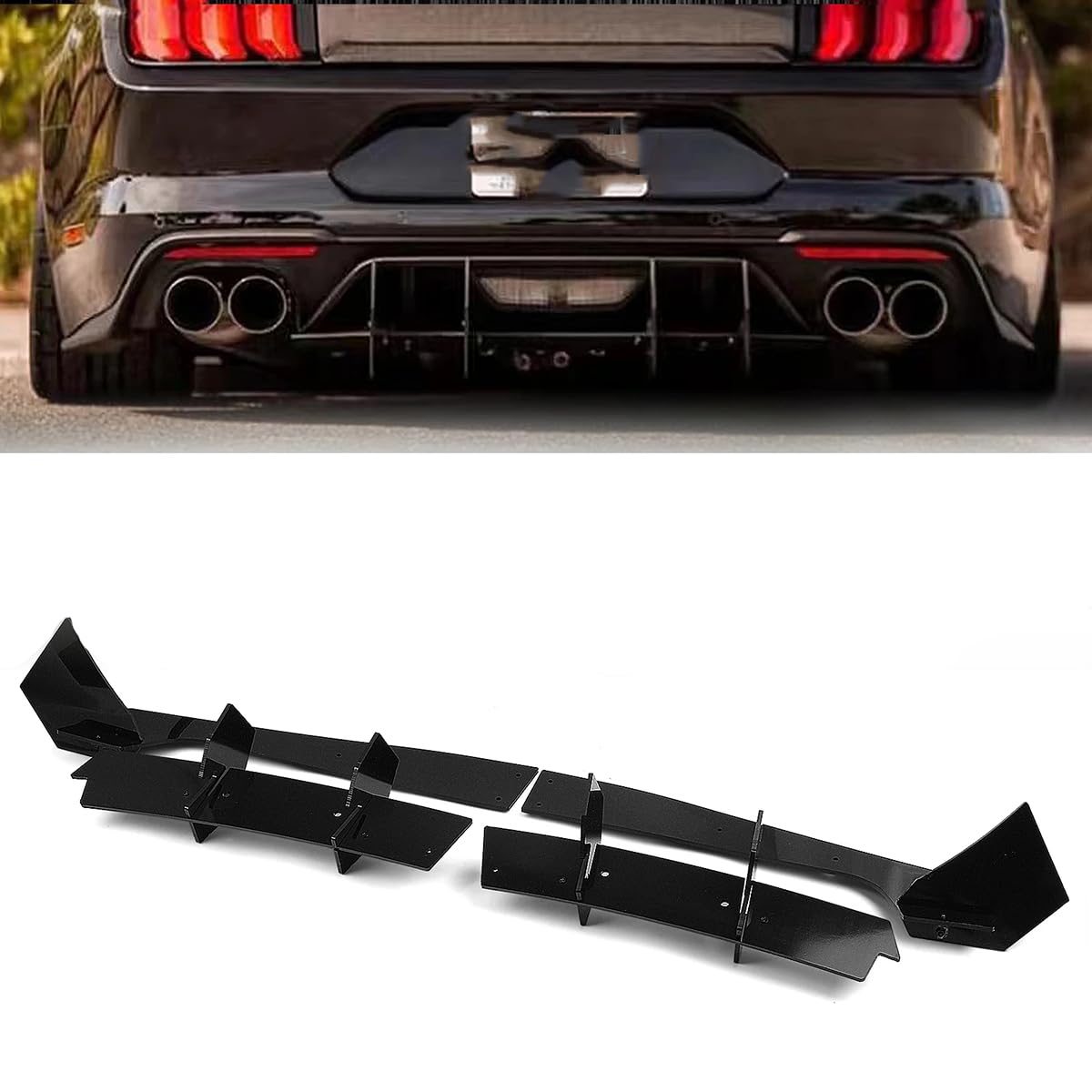 Auto Heckstoßstangen-Diffusorlippe für Ford Mustang 2015-2021, Kofferraum-Auspuffsplitter-Spoilerplatte, ABS/Schwarz glänzend von LHZPGC