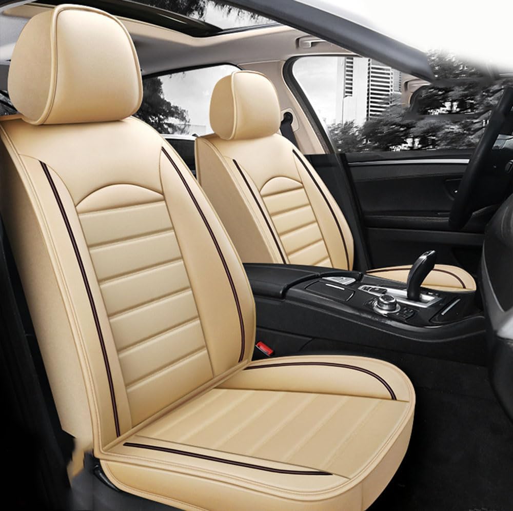 Auto Leder Sitzbezüge für VW Passat B6 Golf 4 Golf 5 Passat B5,Allwetter wasserdichtes Komfortabler Autositzbezug Full Set Sitzbezüge Zubehör,C-beige Style von LHyfA