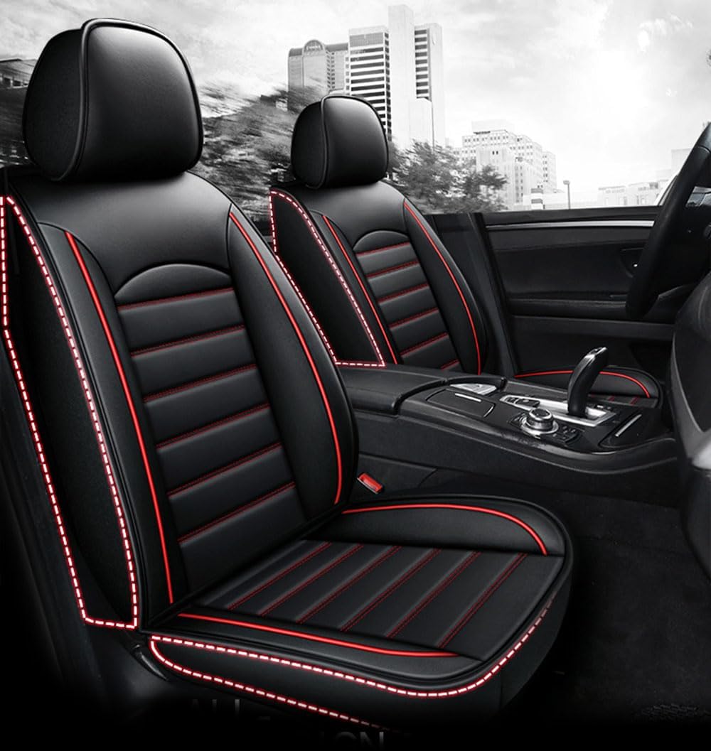 Auto Leder Sitzbezüge für VW Polo VI (AW) 2019 2020 2021,Allwetter wasserdichtes Komfortabler Autositzbezug Full Set Sitzbezüge Zubehör,B-black and red von LHyfA