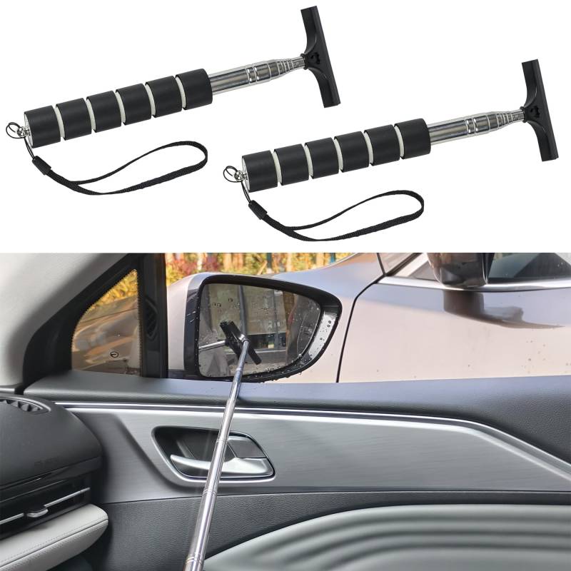 LIANCHEN 2PCS Seitenspiegel Wischer Teleskop Spiegelwischer Fensterwischer einziehbarer Auto Glasabzieher mit 96cm Verstellbarer Langer Stange für Spiegel Duschtü Autofensterscheibe (Schwarz) von LIANCHEN