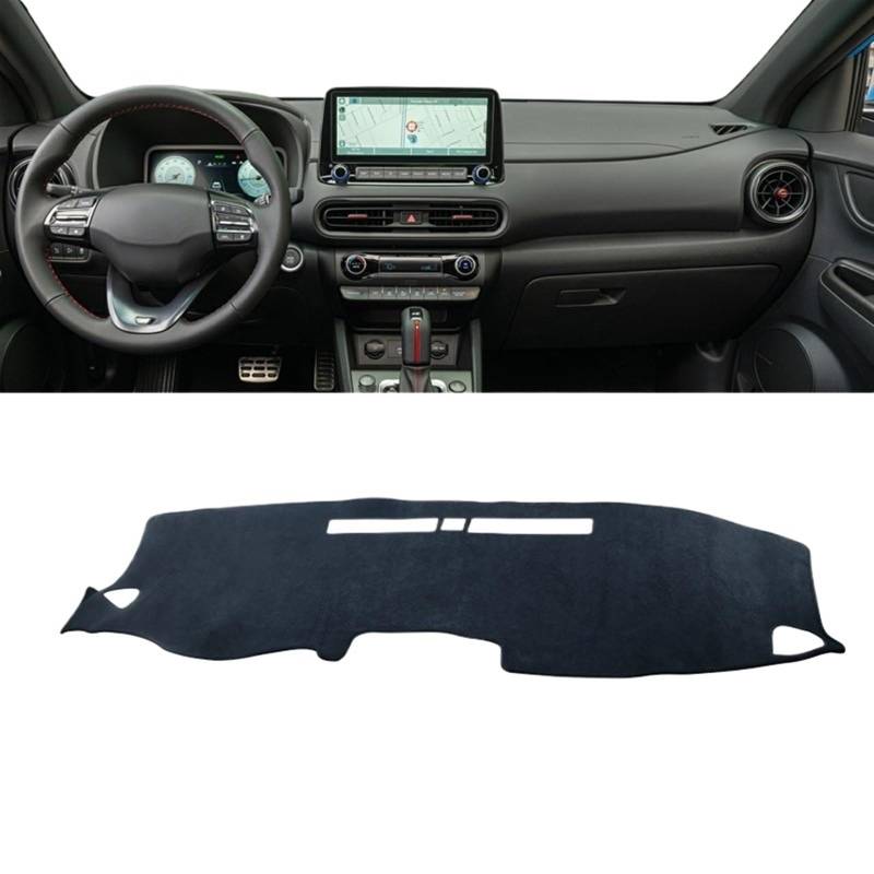 Auto Dashboard Abdeckung Für Hyundai Für Kona N Linie 2017 2018 2019 2020 2021 2022 Armaturenbrettabdeckung Vermeiden Sie Lichtpad Sonnenschutz Anti-UV-Teppiche Shade Board Pad(B Black) von LIANGBAOS