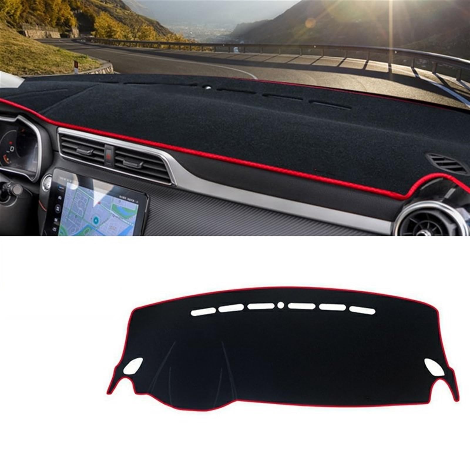 Auto Dashboard Abdeckung Für MG ZS EZS EV 2017 2018 2019 2020 2021 2022 2023 Auto Armaturenbrett Abdeckung Matte Anti-Uv rutschfeste Pad Instrument Teppich Shade Board Pad(A Red Side LHD) von LIANGBAOS