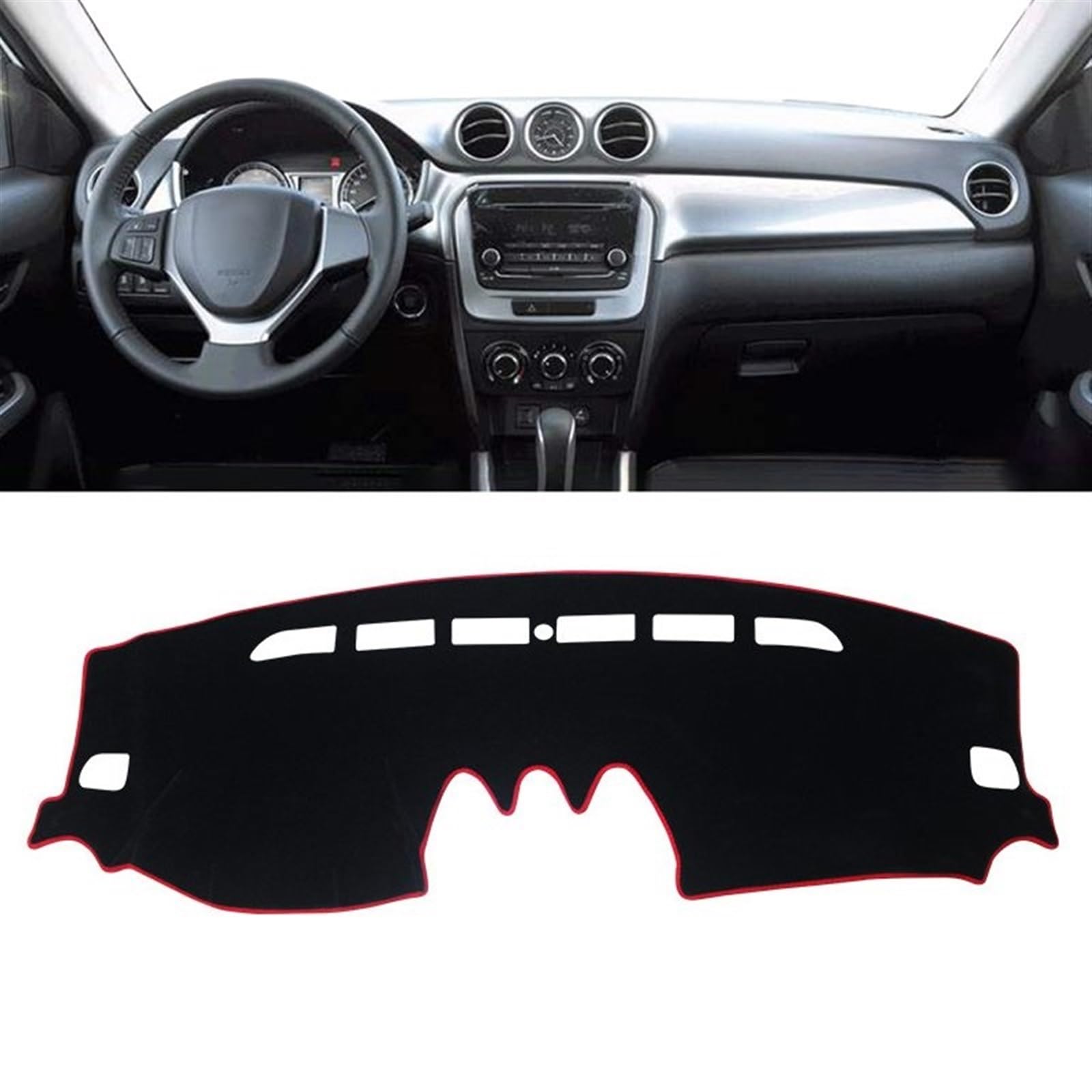 Auto Dashboard Abdeckung Für Suzuki Für Vitara LY 2015 2016 2017 2018 2019 2020 2021 2022 Auto Dashboard Abdeckung Vermeiden Licht Matte Instrument Teppich Shade Board Pad(A LHD Red Side) von LIANGBAOS