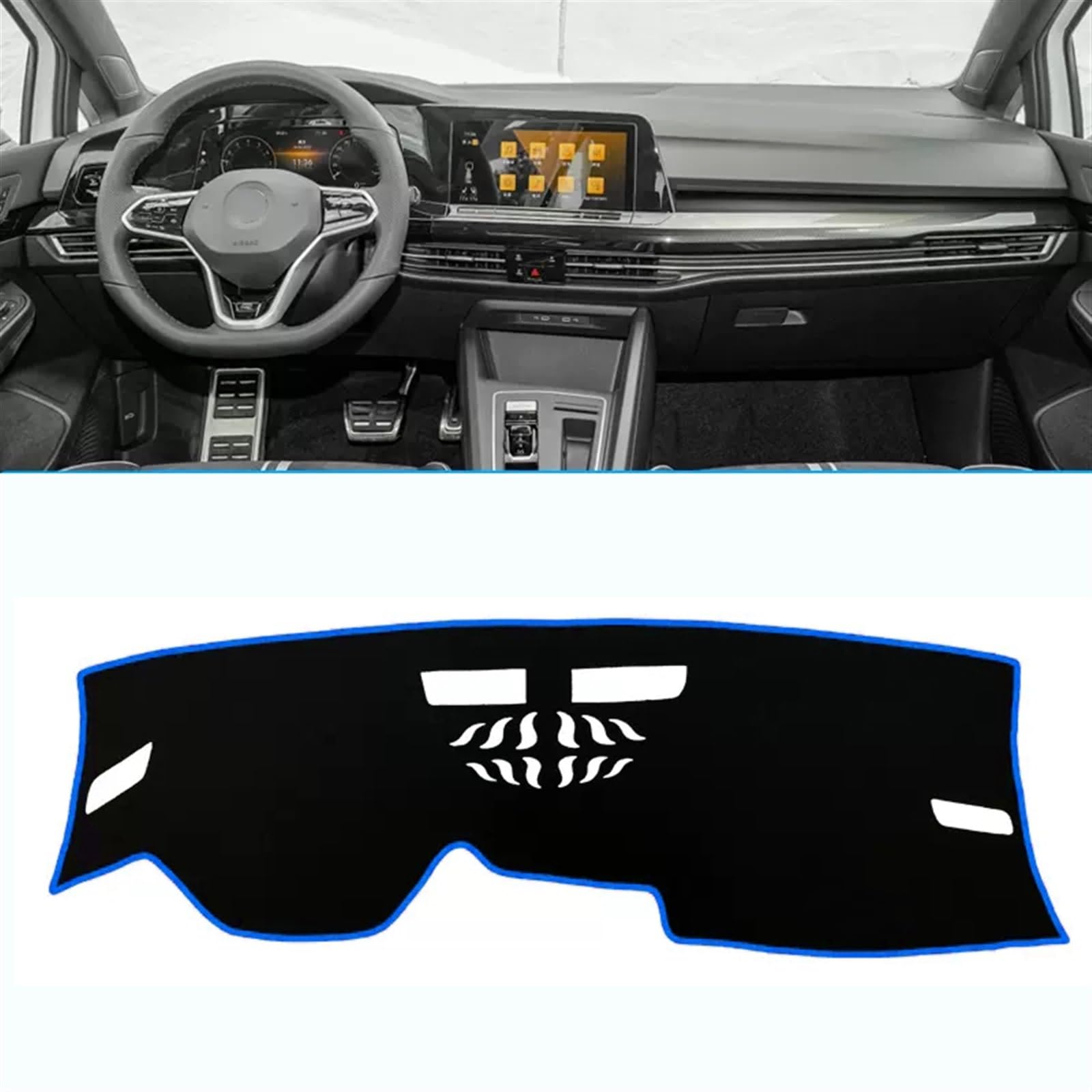 Auto Dashboard Abdeckung Für VW Für Golf 8 MK8 2020 2021 2022 2023 Auto Armaturenbrett Sonnenschutzmatte Instrument Schreibtischabdeckung rutschfeste Unterlage Shade Board Pad(Front Blue Side LHD) von LIANGBAOS